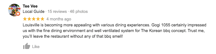 5-star Google review saying 