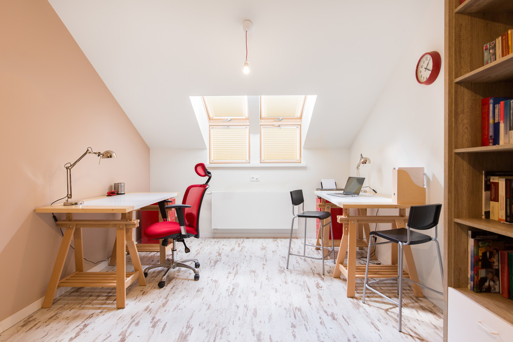 simple attic office with two desks